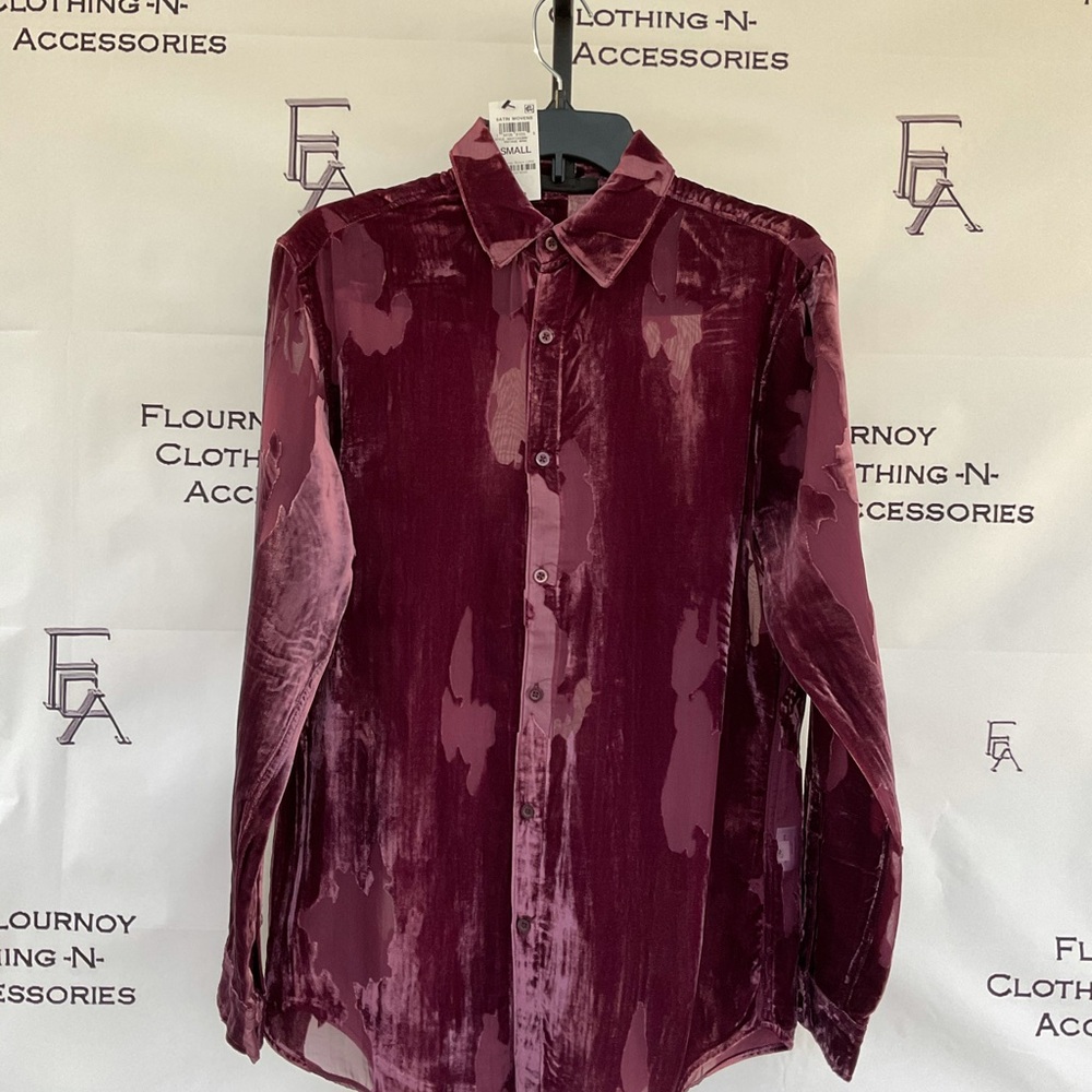Men’s Burnout Long Sleeve Button-Front Shirt - COLOR: Vintage Wine / Burgundy